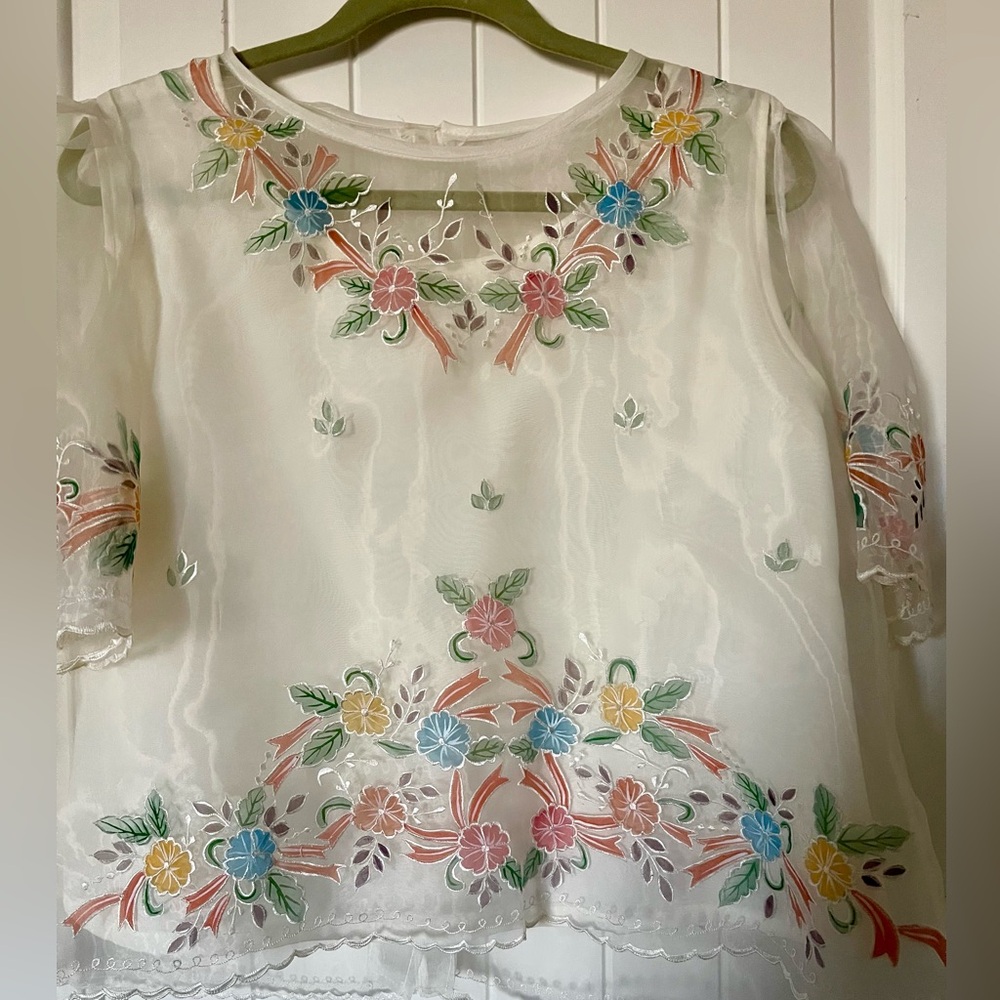 Floral Embroidered Filipiniana Sheer Blouse